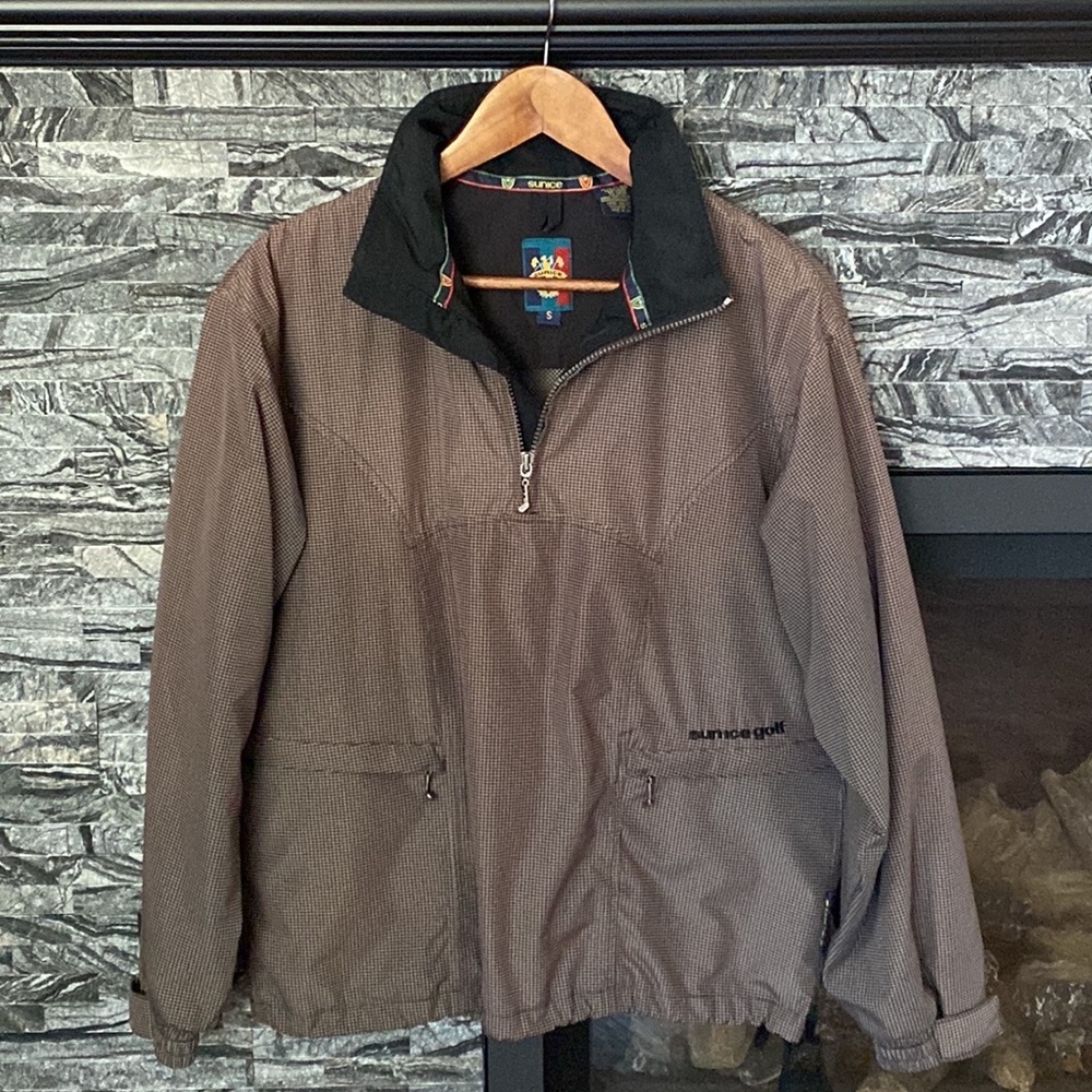 Vintage Sun Ice Golf Pullover 1/4 Zip Lightweight Jacket, Brown Plaid